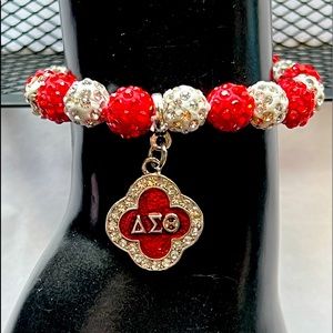 Delta Sigma Theta Beaded Bling Elastic DST Fleur Charm Bracelet